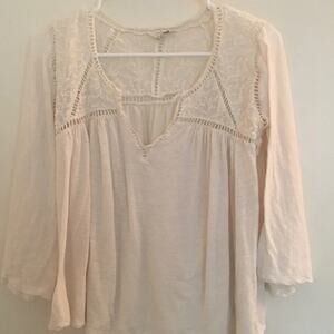 Lucky Brand white 3/4 length sleeve Boho top, size Medium